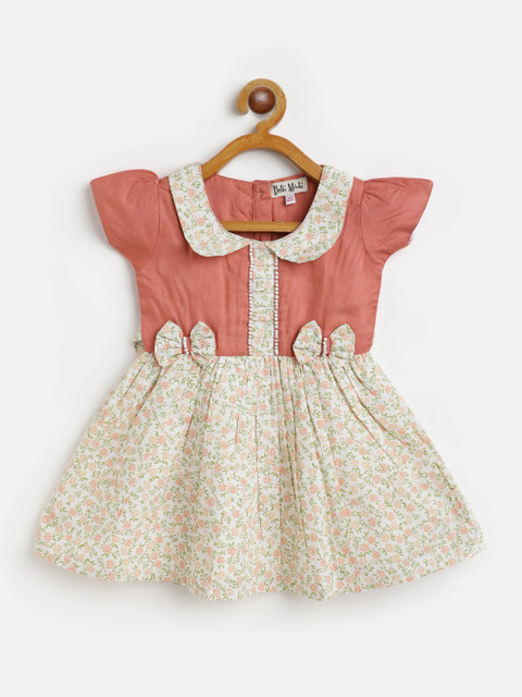 

Bella Moda Off White & Peach-Coloured Pure Cotton Floral Print A-Line Dress