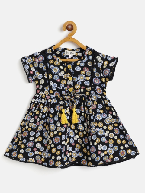

Bella Moda Black & Blue Floral Printed Cotton A-Line Dress