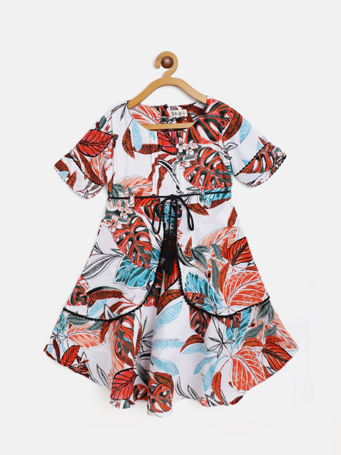 

Bella Moda Girls White & Maroon Tropical Dress
