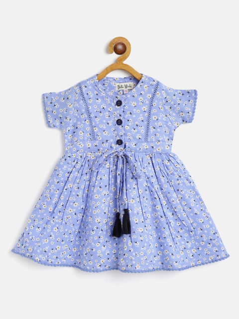 

Bella Moda Blue Floral Printed Cotton A-Line Dress