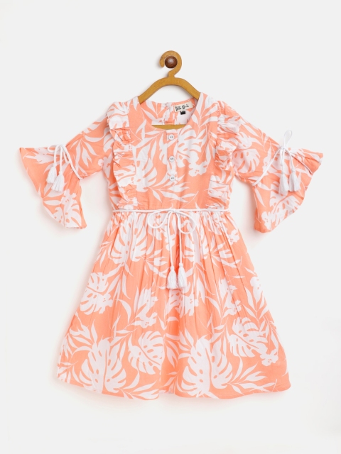 

Bella Moda Peach-Coloured & Off White Tropical Print Dress