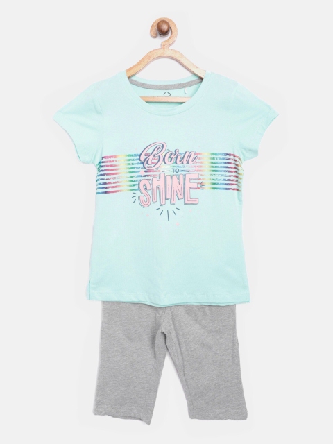 

Sweet Dreams Girls Blue & Grey Printed Night suit