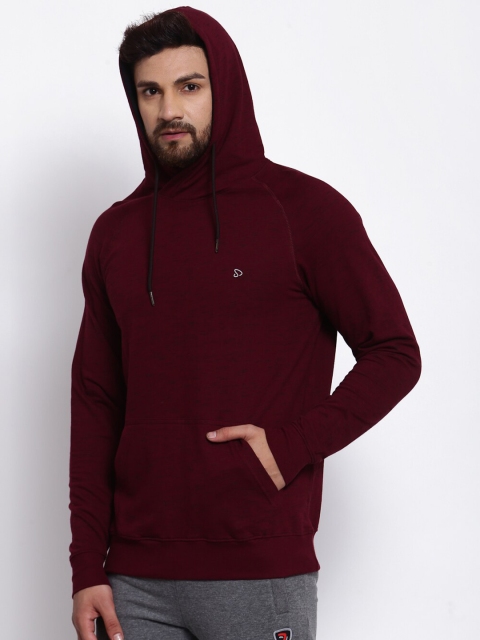 

SPORTO Men Burgundy Slub Effect Hooded Sweatshirt
