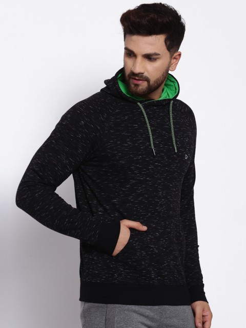 

SPORTO Men Black Slub Effect Hooded Sweatshirt