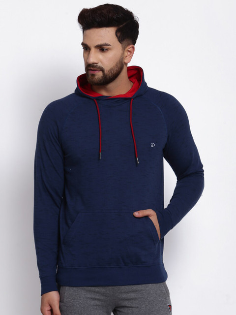 

SPORTO Men Navy Blue Slub Effect Hooded Sweatshirt
