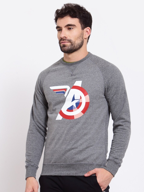 

SPORTO Men Grey Melange & White Captain America Shield Printed Sweatshirt