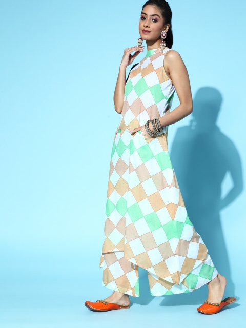 

AHIKA Geometric Pure Cotton Asymmetric Kurta Set, White