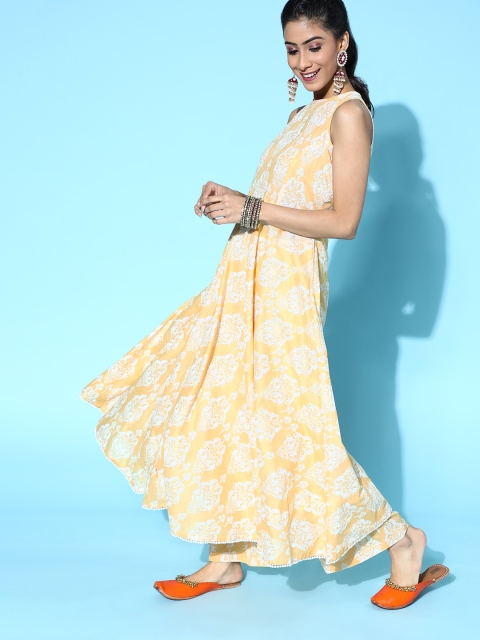 

AHIKA Ethnic Motifs Pure Cotton Ethnic Motifs Kurta Set, Yellow