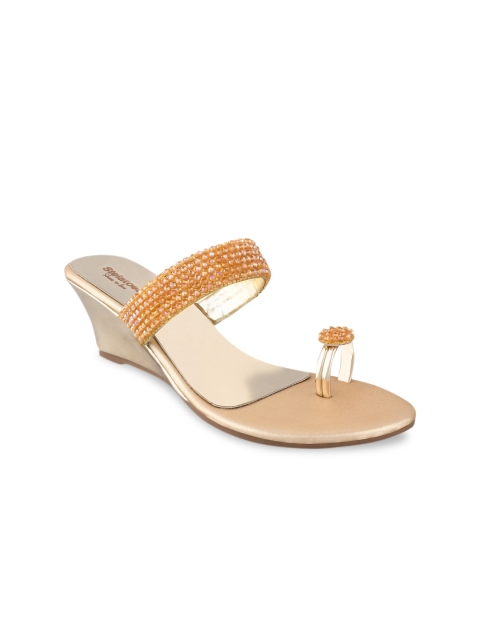 

Stelatoes Gold-Toned Ethnic Motifs Embellished PU Ethnic Wedges