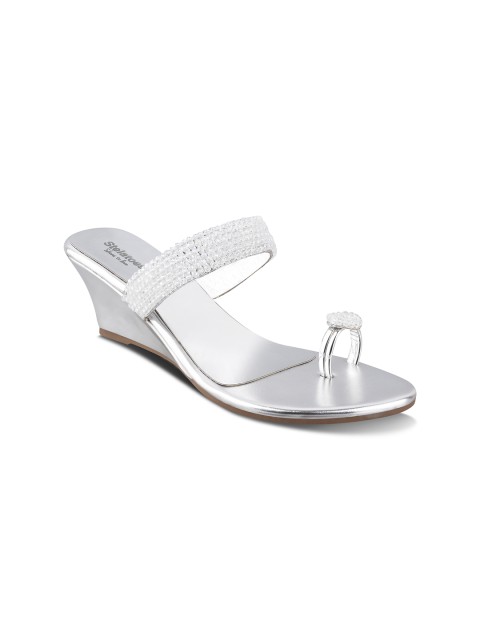 

Stelatoes Silver-Toned PU Party Wedge Sandals