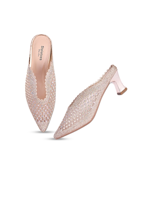 

Stelatoes Rose Gold Embellished Party Block Mules