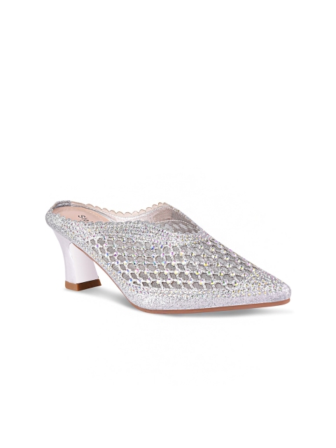 

Stelatoes Silver-Toned Embellished Party Kitten Mules