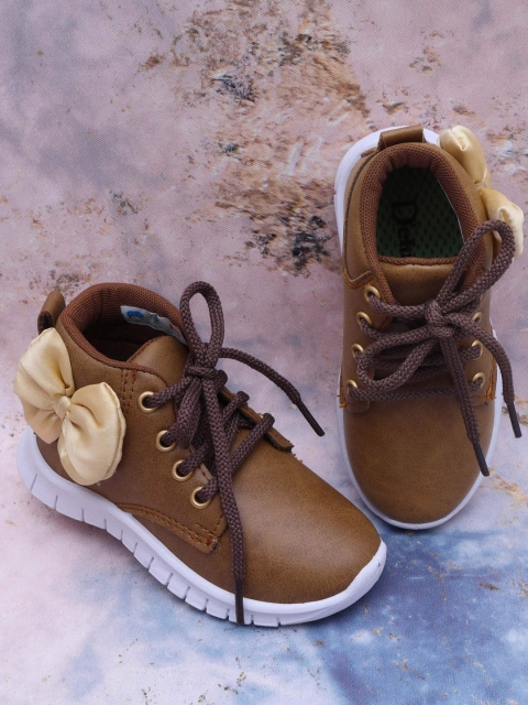 

DChica Girls Brown Solid Mid-Top Sneakers with Bow Detail