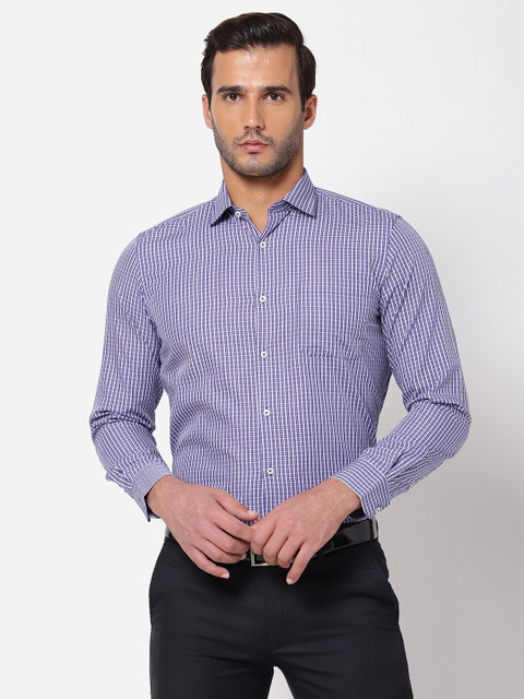 

AD By Arvind Men Purple & White Cotton Micro-Checks Formal Shirt