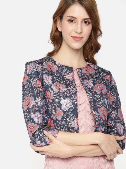 

ONLY Women Blue & Pink Woven Design Open Front Jacket