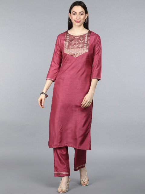 

AHIKA Women Mauve Ethnic Motifs Yoke Design Kurta with Trousers