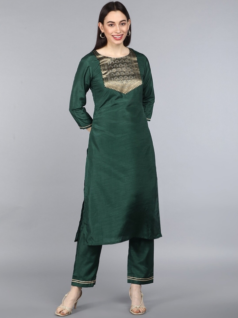

AHIKA Women Green Yoke Design Kurta with Trousers