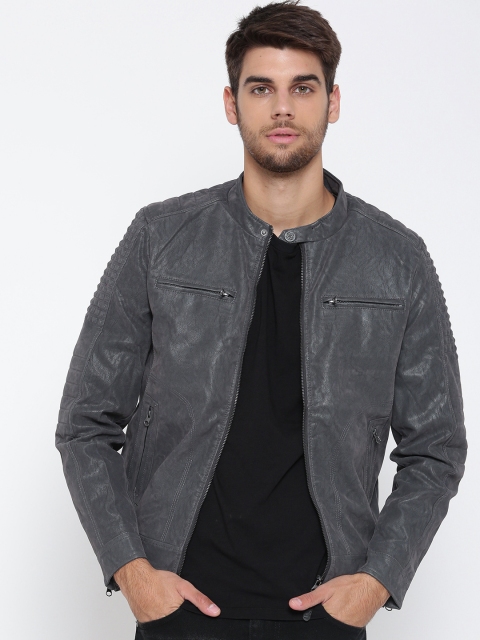 

Ed Hardy Men Grey Solid Biker Jacket