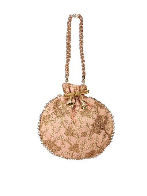 

Aditi Wasan Peach-Coloured & Gold-Toned Embroidered Potli Clutch