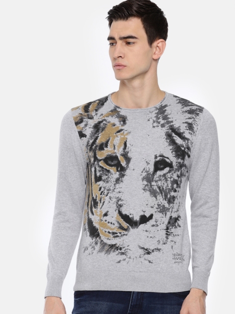 

Ed Hardy Men Grey Printed Pullover Sweater