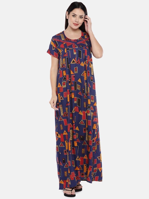 

Sweet Dreams Navy Blue & Red Printed Maxi Nightdress