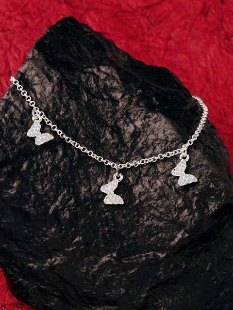 

Accessorize London Women's Silver Pave Butterfly Anklet Jewellery