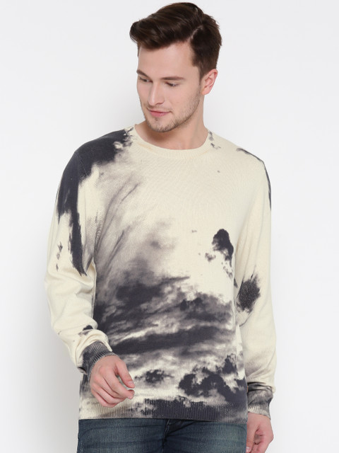 

Ed Hardy Men Cream-Coloured & Grey Printed Sweater