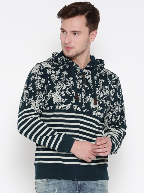 

Ed Hardy Men Navy & Off-White Printed Hooded Sweatshirt, Navy blue