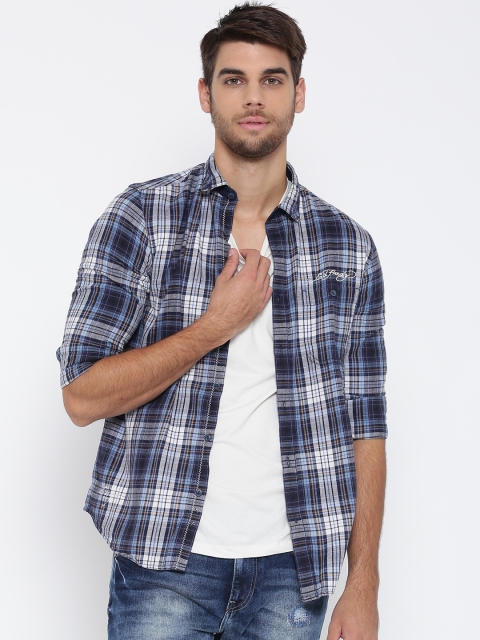 

Ed Hardy Men Blue & Off-White Checked Casual Shirt