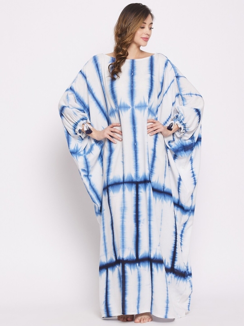 

The Kaftan Company Navy Blue & White Printed Maxi Kaftan