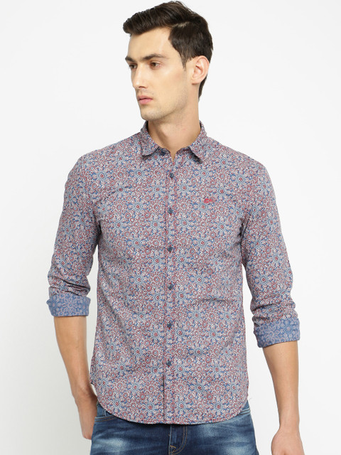 

Ed Hardy Men Blue & Maroon Printed Casual Shirt