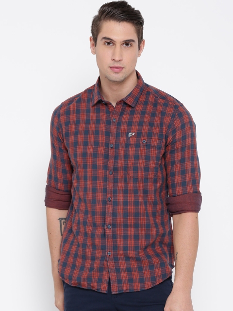 

Ed Hardy Men Navy & Orange Checked Casual Shirt, Navy blue