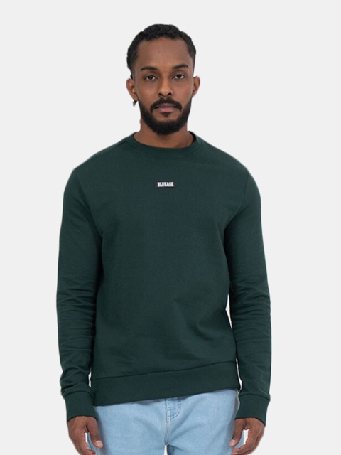 

BLUEAGE Men Green Solid Round Neck Sweatshirt