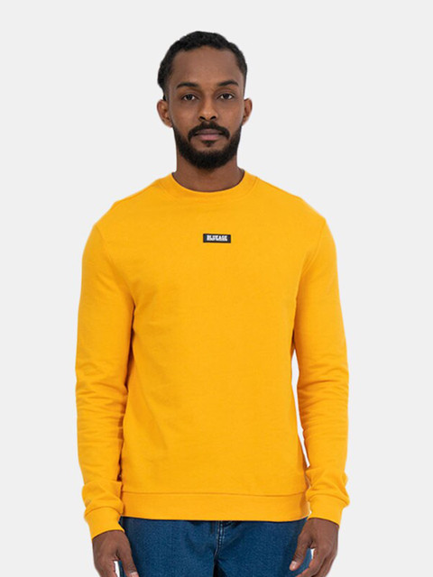 

BLUEAGE Men Solid Mustard Pullover Cotton Sweatshirt