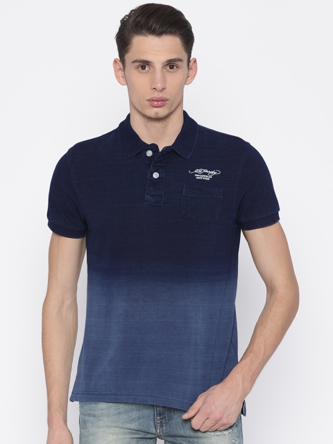 

Ed Hardy Men Navy Blue Dyed Polo Collar Pure Cotton T-shirt