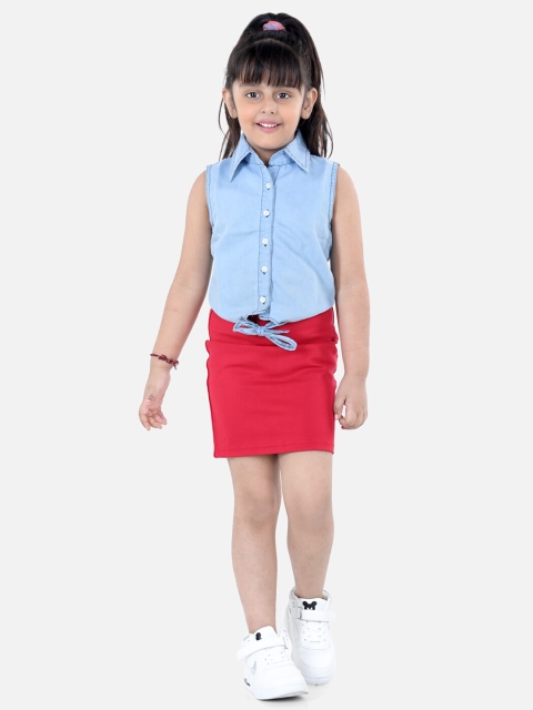

AWW HUNNIE Blue & Red Colourblocked Denim T-shirt Dress