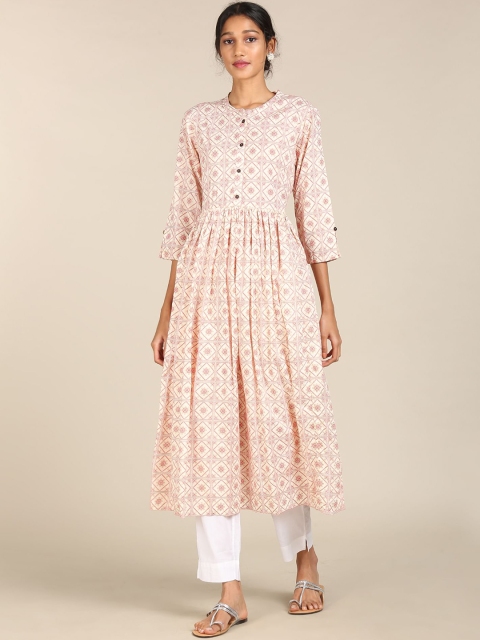 

Karigari Women Beige & Pink Ethnic Motifs Printed Anarkali Kurta