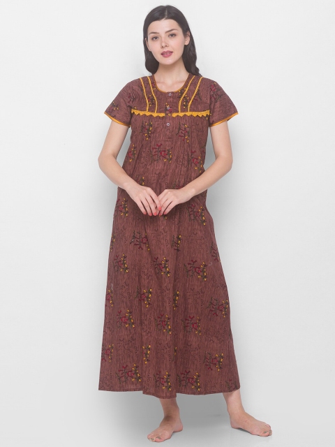 

AV2 Brown Printed Pure Cotton Maternity Maxi Nightdress