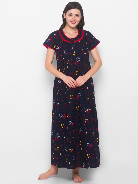 

AV2 Women Navy Blue Floral Printed Maternity Maxi Nightdress