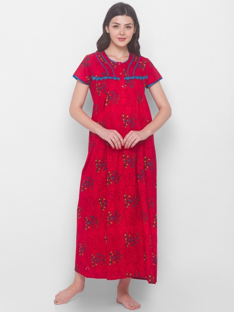 

AV2 Red & Blue Printed Pure Cotton Maternity Maxi Nightdress