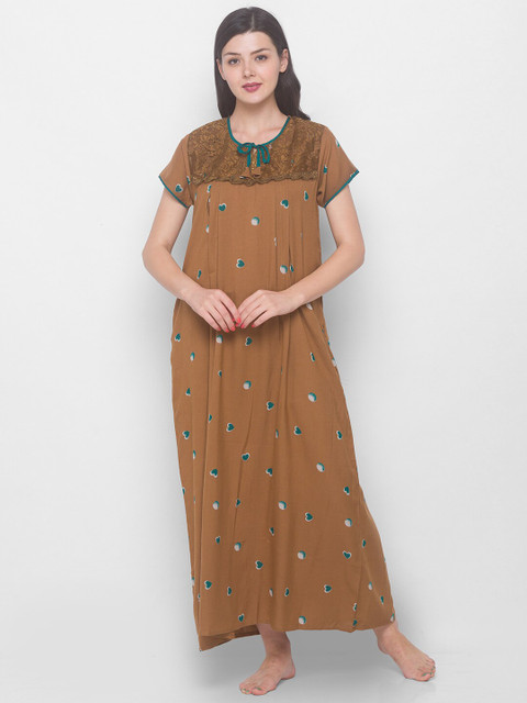 

AV2 Women Brown Hearts Printed Maternity Maxi