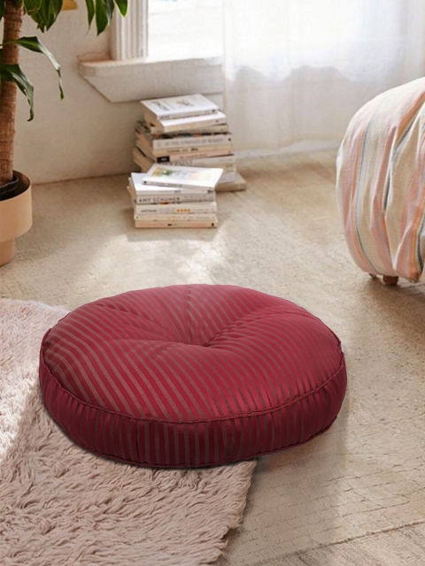 

S9home by Seasons Maroon Striped Round Floor Cushion