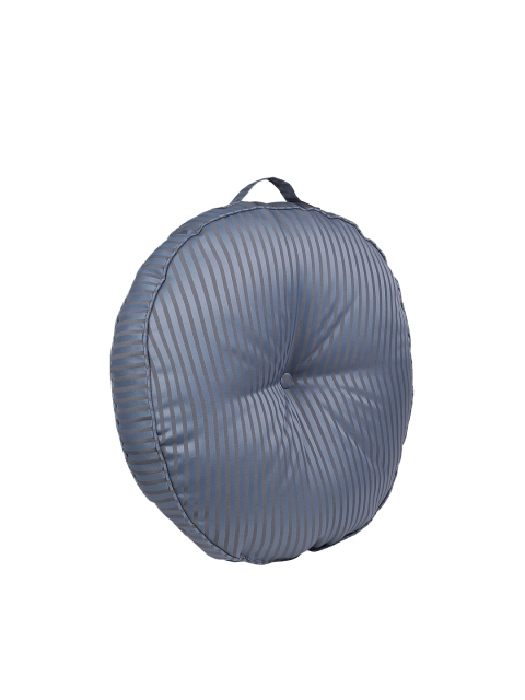 

S9home by Seasons Blue & Black Striped Denim Polyester Round Floor Cushion