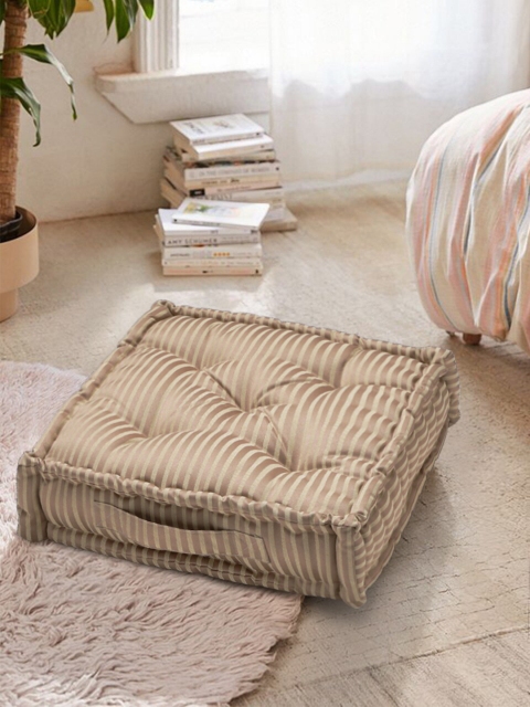 

S9home by Seasons Beige & Gold-Coloured Striped Square Floor Cushion