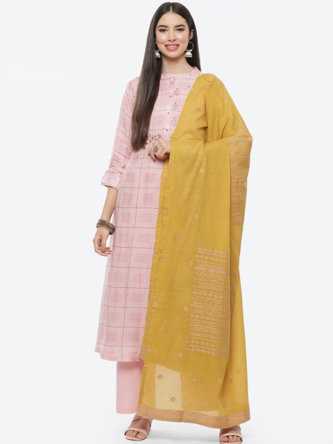 

Biba Pink & Yellow Pure Cotton Unstitched Dress Material
