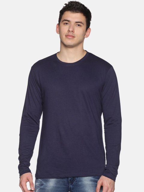 

MASH UNLIMITED Men Navy Blue Solid Cotton Slim Fit T-shirt