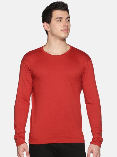 

MASH UNLIMITED Men Maroon Solid Slim Fit Cotton Round Neck T-shirt
