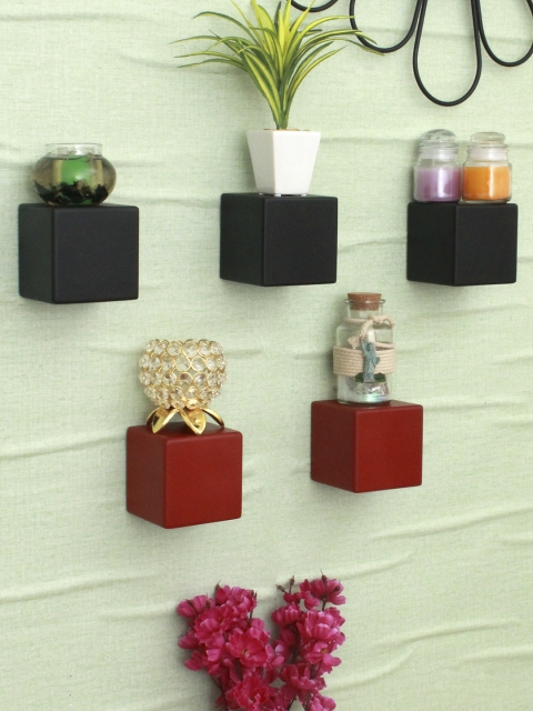 

Home Sparkle Set Of 5 Black & Red MDF Wall Shelf