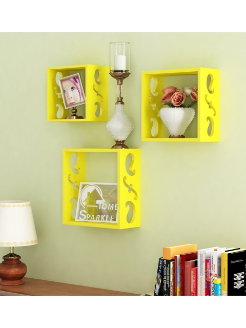 

Home Sparkle Set Of 3 Yellow MDF Wall Shelf