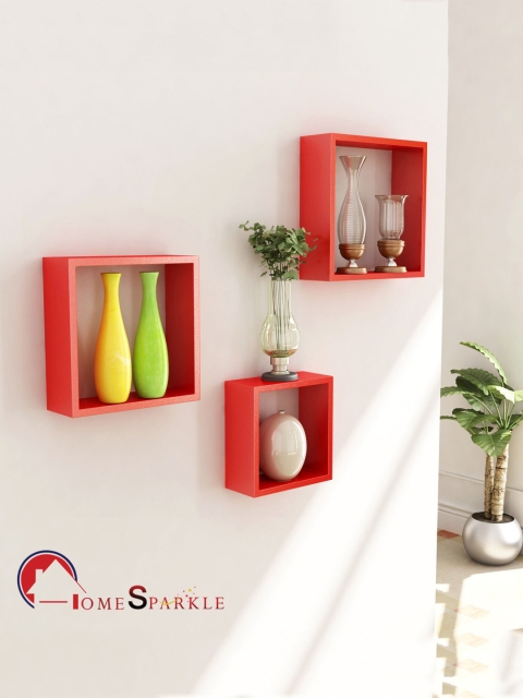 

Home Sparkle Set of 3 Red MDF Wall Shelves